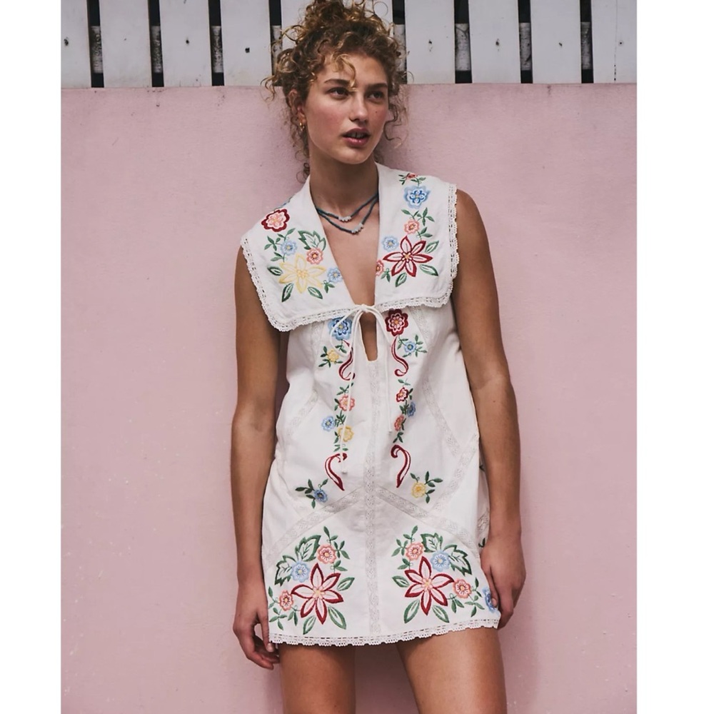 Free People Willow Floral Embroidered Mini Dress
